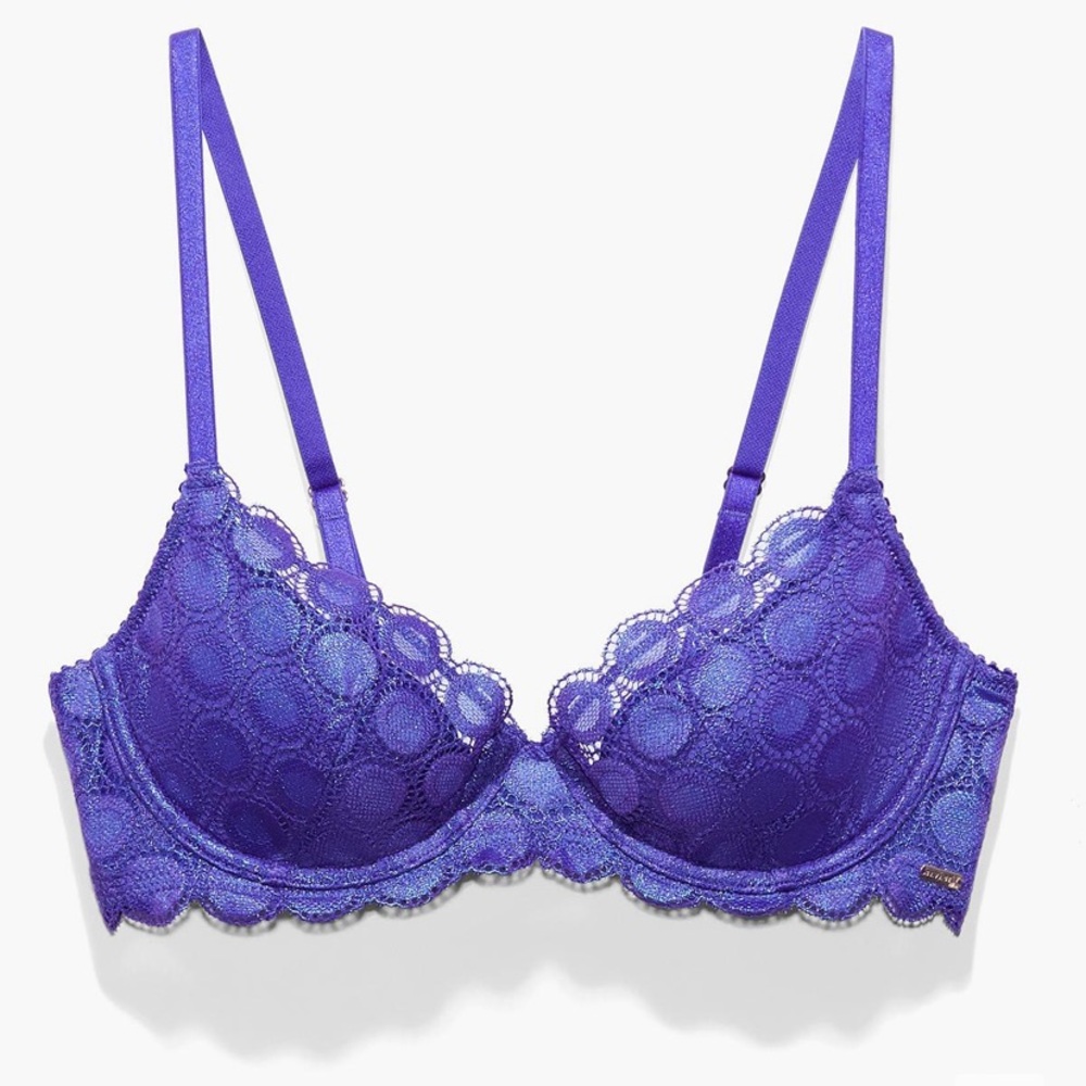 Savage X Fenty Sexy Purple Lace Bra Size 34B Mesh Moon Lightly Padded Lingerie